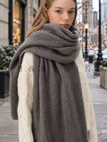 1pc Women's Solid Color Polyester Soft Skin-Friendly Warm Scarf For Daily Use - Grey - View 5
