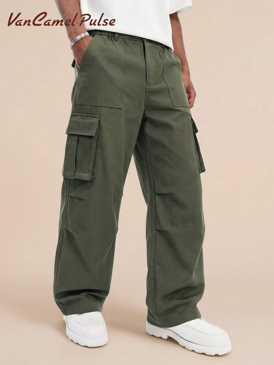 Vancamel Pulse Men's Drawstring Versatile Minimalist Multi-Pocket Design Outdoor Functional Style Cargo Long Pants, Casual Men's Long Pants - Army Green - View 1