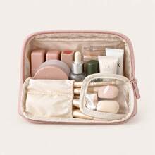 Standing Open Flat Makeup Bag Small Travel Water-Resistant Cosmetic Storage Bag With Separate Brush Pouch - View 10