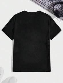 Plus Size Men's Casual Versatile Daily Commute Simple Printed Short Sleeve T-Shirt, Spring/Summer - Black - View 3