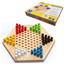 1pc Solid Wood Chinese Checkers Set, Solid Hexagonal Board, Suitable For 6 Players, Classic Family Party Game, With Colorful Game Pieces, Fun Strategy Game For All Ages - Multicolor - View 3