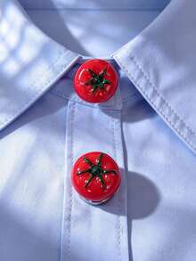 1pc/2pcs Elegant Tomato Button Cover, Shirt Button Cover Clip-On Button Cover Fashion Crystal Cufflink Cover - Red - View 1
