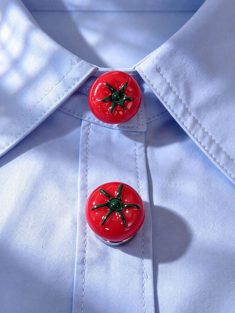 1pc/2pcs Elegant Tomato Button Cover, Shirt Button Cover Clip-On Button Cover Fashion Crystal Cufflink Cover - Red - View 1