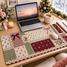 1pc French Romance Patchwork Mouse Pad, Gingham Floral Desk Mat, Polyester Fiber Surface, Non-Slip Rubber Base, Elegant Nail Art Desk Mat For Women, 4 Sizes Available - View 3