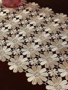 HXARTMIS 1PC Red Daisy Hollow Crochet Lace Table Runner, Lightweight Floral Mesh Tablecloth, Long Vanity Table Decor, Suitable For Dining Table, Wedding, Tea Party, Christmas Decoration And Home Decor - Gold - View 10