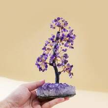 1PC Natural Amethyst Quartz Crystal Cluster Lucky Tree Specimen, Reiki Healing Divination Gemstone Ornament, Metaphysical Crystal Tree Statue For Hom - Purple Cluster Tree - View 9