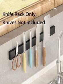 1PC Stainless Steel Magnetic Knife Rack, Wall Mount No Drill Knife Strip With Nail-Free Adhesive, Single-Sided Magnet, Kitchen Knife Storage Holder, Knives Not Included - Black - View 2