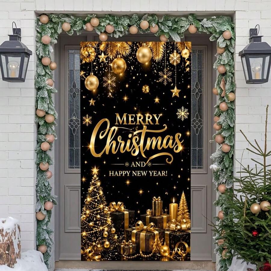 1pc,2D Flat Banner, Christmas-Themed Plane Printed Door Curtain Is Suitable For Indoor And Outdoor Holiday Decorations Of Christmas Parties, With Various Styles. - 1 - View 1