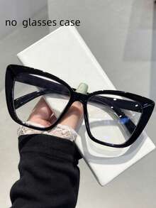 1pc New Large Frame Casual Minimalist Transparent Personalized Versatile Slimming Glasses - Black - View 8