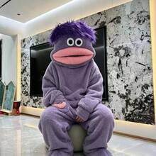 2 Pieces Set/1-Piece Set/6 Styles: White, Purple, Yellow, Green, High-Quality Homewear, Suitable For Role Play, Unisex Set, Cute And Fun Cartoon Big-Mouth Monster Thickened Homewear, Couples, Cartoon Homewear - Multicolor - View 23