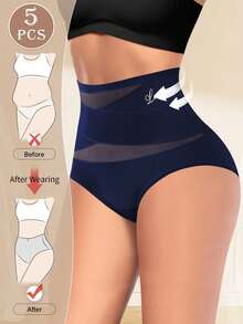 MIOTAN 5pcs Women's High Waist Panties, Triangle Briefs, Criss-Cross Strap Design, Solid Color, Tummy Control, Elastic, Soft - Multicolor - View 2