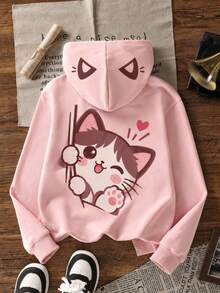 1pc Tween Girl Tween Girl Warm Thick Thermal Lining Capybara Hooded Sweatshirt, Student Children Autumn/Winter Long Sleeve Top - Pink - View 2