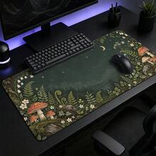 1pc Dark Green Cottagecore Mushroom Large Desk Mat, Non Slip Extended Gaming Mouse Pad, Forest Aesthetic Desktop Decor - View 4