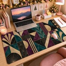 1pc Art Deco Patchwork Mouse Pad, Plum And Teal Geometric Desk Mat, Polyester Fiber Surface, Non-Slip Rubber Base, Stylish Writing Mat For Home Office, 4 Sizes Available - View 1