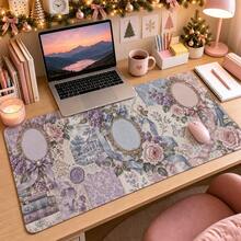 1pc Victorian Ribbon Collage Mouse Pad, Romantic Floral Desk Mat, Polyester Fiber Surface, Non-Slip Rubber Base, Elegant Makeup Mat For Women, 4 Sizes Available - View 3