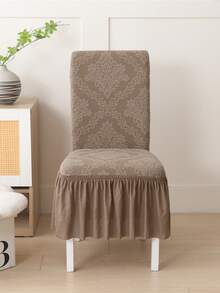 1/4pcs Simple Plant Print, Jacquard Velvet Skirt Hem Chair Cover, For Hotel Use And Household Purposes - Camel - View 5