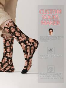 1 Pair Customized Face Pattern Socks, Personalized Photo Socks, Custom Printed Socks, Funny Face Socks, Custom Pattern Socks, Print Any Face Pattern On Socks, Anniversary Gift, Halloween Gift, Unique Birthday Gift, Personalized Collectible - Multicolor - View 9