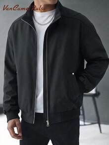 Vancamel Pulse Men's Jacket, Fashionable Minimalist Versatile Lapel Design, Large Pocket Outdoor Casual Style - Black - View 2