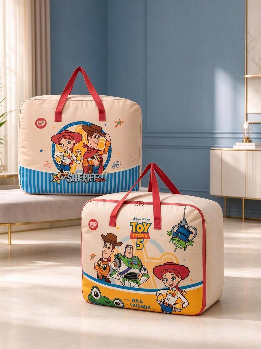 Disney Mickey Minnie Winnie Pooh Toy Story Quilt Storage Bag, Large Foldable Dustproof Blanket Organizer With Handle, Closet Clothes Storage