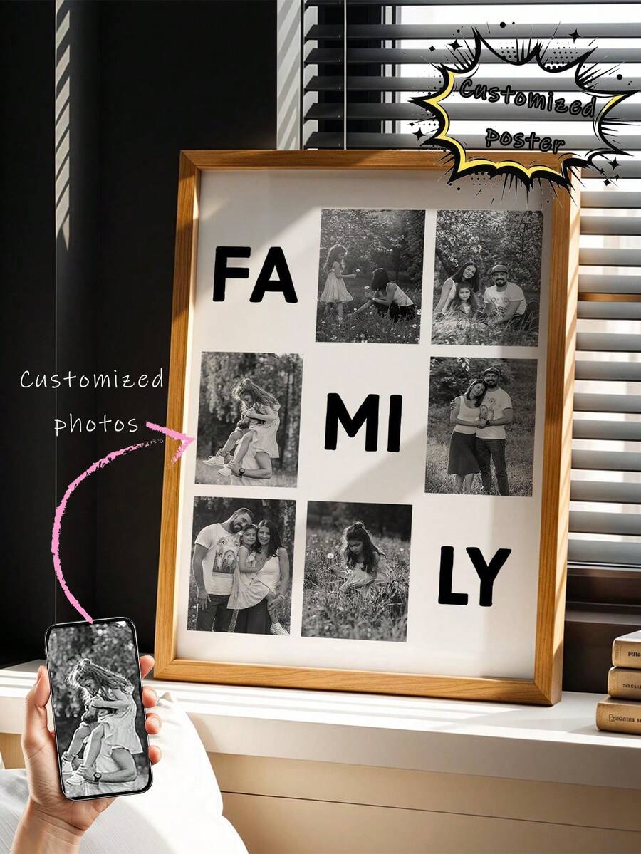 1pc Personalized Family Photo Collage Custom Poster, A Customized Wall Art Gift Featuring 6 Pictures, A Modern Home Decoration Piece Pictures Custom Photo, Suitable For Giving On Birthdays Or Mother's Day, Customizable Things, Optional Frame - Multicolor - View 1