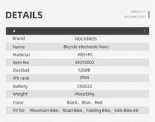 ROCKBROS 1個裝自行車鈴鐺，3色可選，防水，易安裝，120dB大音量，通用尺寸單車鈴 - 彩色 - 查看 10