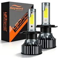 Heyword 2个LED汽车大灯，9005/9006/H13/H11/H7/H4/H1，远近光一体式，75000流明，亮度提升800%，6500K白光，支持CANBUS总线，静音风扇，高亮度COB/CSP芯片，即插即用 - 白色 - 查看 9