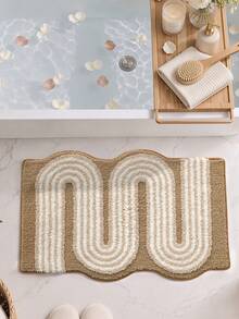 DAJIANG 1pc Asymmetrical Wave Bathroom Rug Mat With TPR Non-Slip Backing, Suitable For Kitchen, Outdoor, Indoor, Hallway, Bedroom, Living Room, Bedside, Machine Washable And Easy To Clean, Autumn/Winter Bathroom Decor - Khaki - View 6