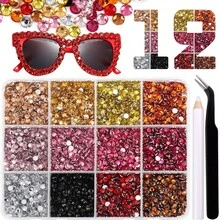 12 Grids Multi Color Flat Back Resin Rhinestones Kit With Tweezers Pencil For Nail Art Fashion Glasses DIY Crafts Decoration - Multicolor - View 12