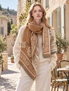 1pc Women's Paisley Pattern Elegant Elegant Lady Warm Versatile Polyester Scarf For Autumn/Winter Daily Wear - Camel - View 2