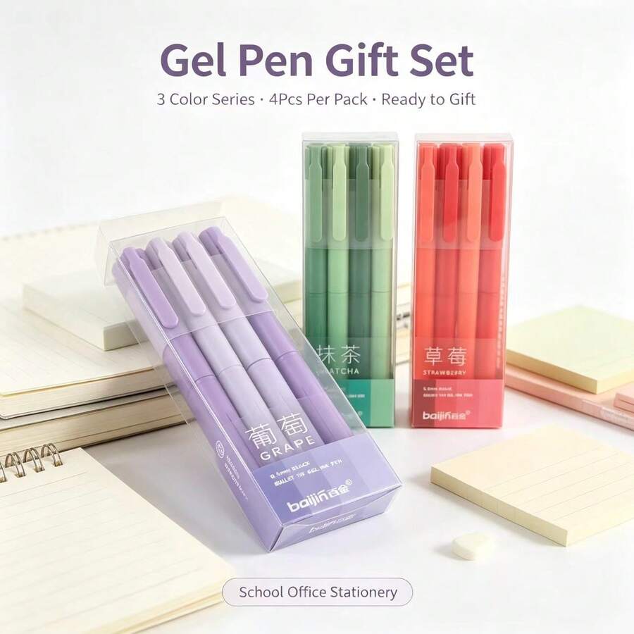 DOWMOO 4Pcs Gel Pen Set, 0.5mm Bullet Tip Smooth Writing Pens, Purple Green Red Color Series Stationery For School Office Journaling - Rectangle - View 1