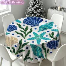 2D Plane, 1PC, An Elegant And Refreshing Ocean-Textured Printed Round Tablecloth, Soft, Practical, And Durable Circular Tablecloth Suitable For Home Living Room And Kitchen Tabletop Protection, As Well As Festive-Themed Table Decorations - 32 - View 4