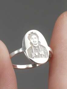 1PC Fashion Oval Photo Ring, Stainless Steel Jewelry, Customized Ring, Commemorative Jewelry, Couple Ring, Fashion Style, Customized Birthday Gift, Christmas, Halloween Gift - Multicolor 4 - View 3