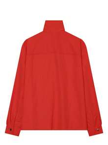 European And American Retro Style Bright Red Shirt For Women, High Neck Button-Down Loose Fit Slimming Long Sleeve Top - Red - View 4