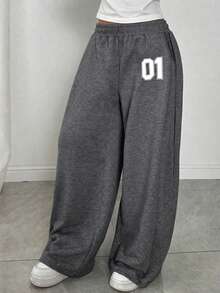 1pc Teen Girl's Retro Casual Pants, Versatile For Autumn/Winter - Dark Grey - View 8