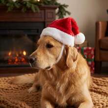1pc Pet Christmas Hat Cat Dog Headwear Costume Accessory Christmas Party Decoration Red Plush Hat - Multicolor - View 3
