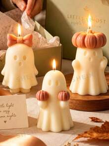 3 Cute Ghost Bow Pumpkin Hat Clips, Small Pumpkin Ghost Hat Clips, Small Pumpkin Ghost Ornaments, For Halloween Home Party Decoration And Gift Making - Cute Ghost Candle Mold - View 1