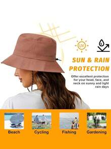 1pc Foldable Storage Bucket Hat, Unisex Outdoor Hiking Trekking Sun Protection Hat With Windproof Rope, Portable Travel Sun Hat - A - View 9