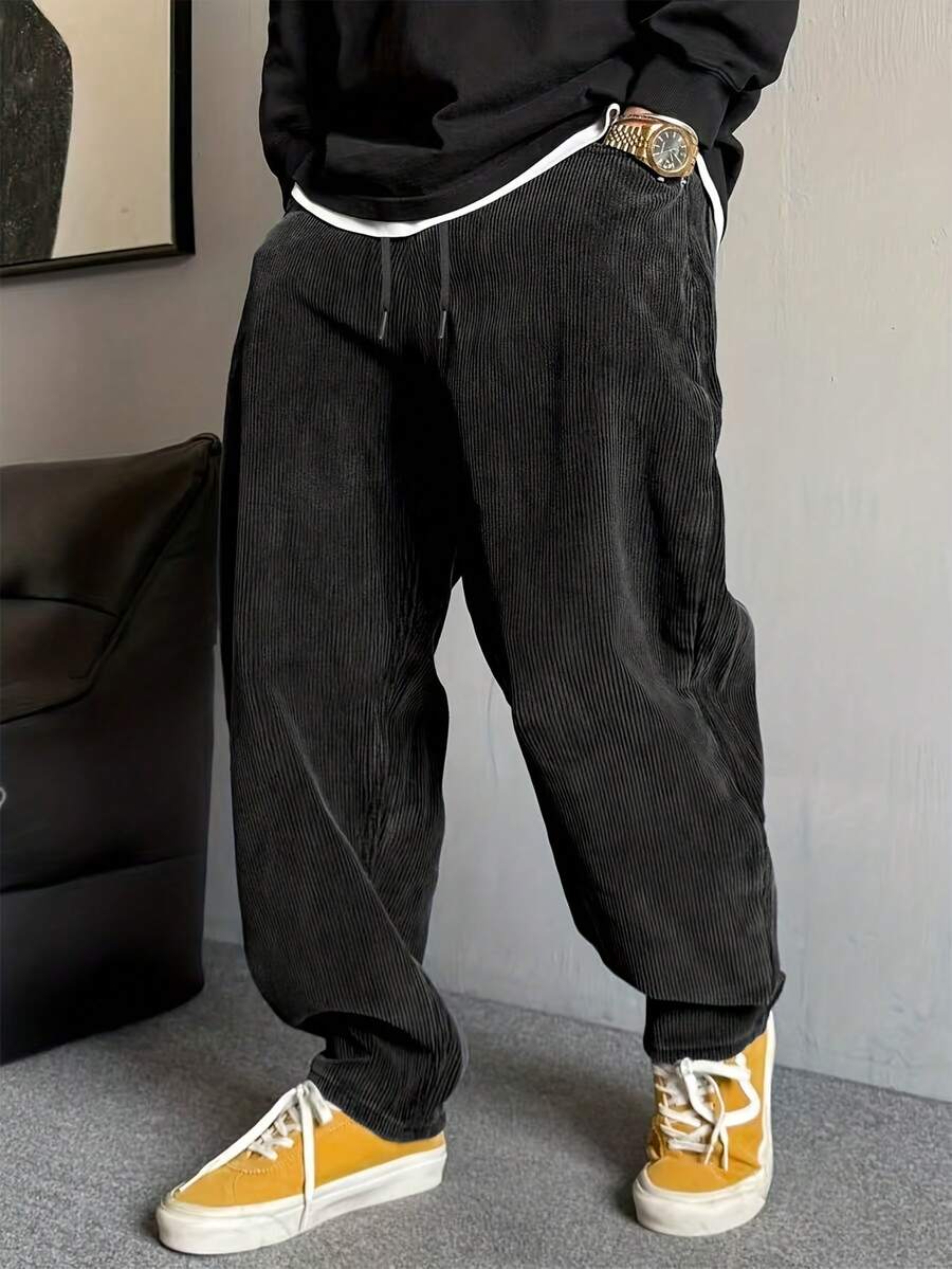 Plus Size Men's Casual Pants With Pockets - Comfortable Soft Fabric, Suitable For Street And Outdoor Activities - Grey - View 1