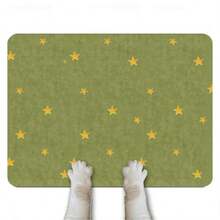 Green & Gold Star Print Pet Feeding Mat, Rubber Non-Slip Absorbent Food ...