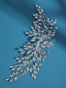 Handmade Silver Leaf Bridal Hair Comb With Teardrop Transparent Crystal Beads Wedding Hair Accessory For Women - Silver - View 6