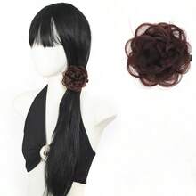 1pc,Synthetic Rose Flower Braided Hair Bun, Clip‑In Floral Chignon Hair Piece, Decorative Updo Hair Accessory - Multicolor - View 12