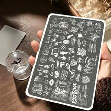 Graffiti Nail Art Stamping Plate, High Aesthetic, Black Cat Graffiti Design, Clean Lines, Easy To Transfer, Suitable For Halloween Creative Nail Art, Applicable For Nail Salons, Personal Creation, Style Testing, Creating Street Style Fingertip Patterns - Multicolor - View 11
