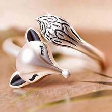 Elegant Fox-Shaped Open Ring, Exquisite Intricate Leaf Pattern, Suitable For Women's Daily Wear Accessory - Silver - View 2