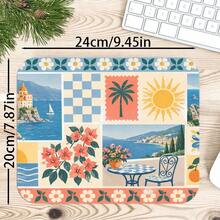 1 buah Alas Mouse Patchwork Kartu Pos Retro, Alas Meja Warna Coral dan Biru, Permukaan Serat Poliester, Alas Karet Anti Selip, Dekorasi Kantor Rumah Kreatif, Tersedia 4 Ukuran - View 8