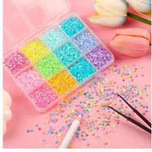 12 Grids Multi Color Flat Back Resin Rhinestones Kit With Tweezers Pencil For Nail Art Fashion Glasses DIY Crafts Decoration - Multicolor - View 3