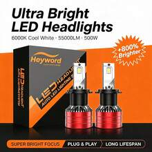 Heyword Upgraded LED Car Light Bulbs, Compatible With H1, H7, H11, 9005, 9006, 9004, 9007, H4, H13, 880, 55000LM, 6000K Cool White Light, High Power CSP Chip, 1:1 Precise Light Pattern, 800% Brightness, Easy Installation - White - View 10