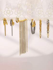 1pc Fashion Minimalist Asymmetric Multi-Element Chain Ear Cuff Earrings, Suitable For Daily Wear, Luxury High-End Feel - Gold - View 1