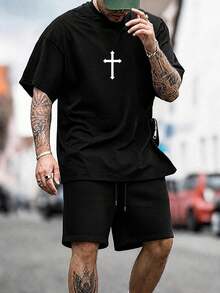 Men T-Shirt Co-Ords - Black - View 1