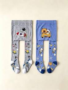 2pcs Baby & Toddler Tights, Cute Cartoon Pattern Tights, Suitable For All-Season Daily Wear - Multicolor - View 3