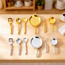 Bộ dụng cụ nhà bếp mini 1:12, nồi mini màu vàng & bạc, xẻng, thìa, kẹp, đồ trang trí nhà bếp búp bê, phụ kiện mô hình dụng cụ nấu ăn bằng hợp kim, đạo cụ chơi đồ ăn DIY diorama, đạo cụ chụp ảnh, dụng cụ nhà bếp mini - A - Xem 5
